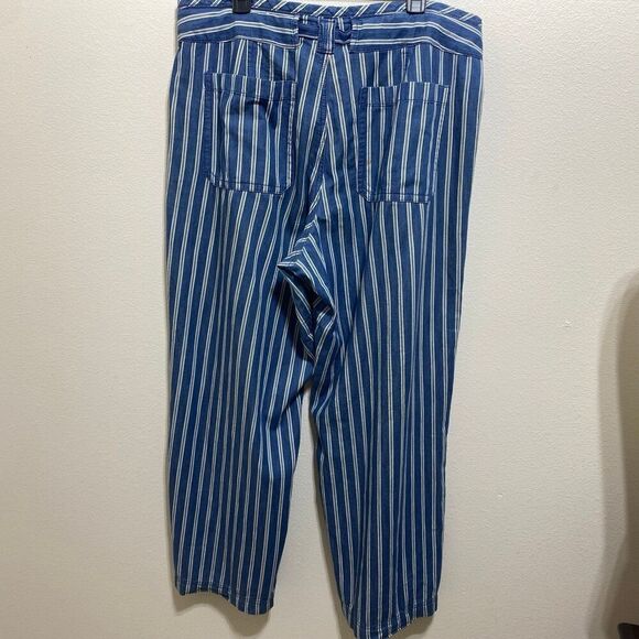 American Eagle Chambray Hi Rise Wide Leg Striped Pant Tie Waist Women’s Size 18 - Picture 4 of 10
